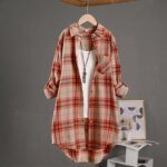 Spring/Summer 2025 Stylish Women's Button-up Shirt with Plaid Pattern, Medium Length Sun Protection and Loose Fit - Image 3