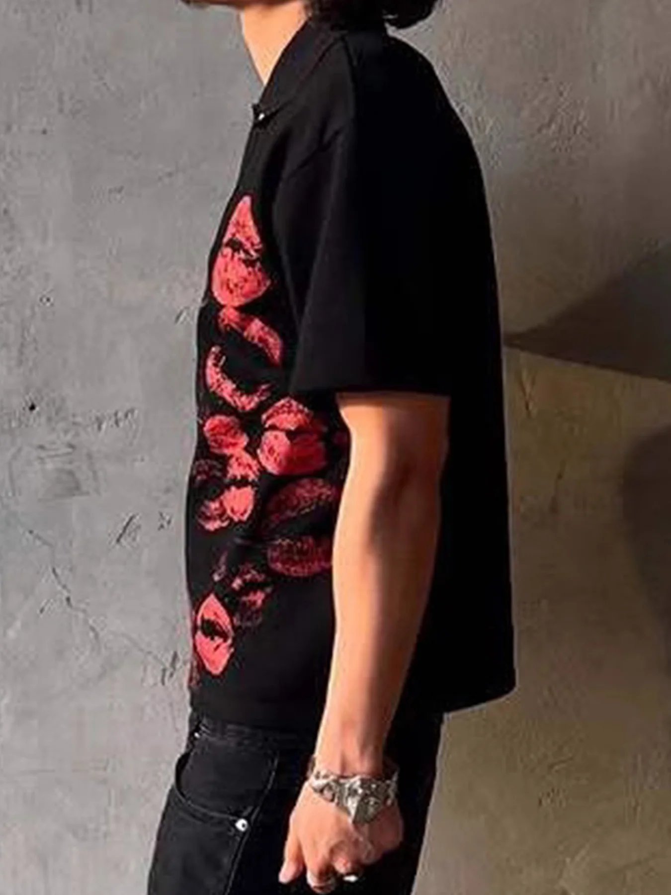 Polo Tees Harajuku Lip Printing Rock Shirt Gothic Hip Hop Button Collar Punk Casual T-shirts Y2K Summer Commute Short Sleeve Top