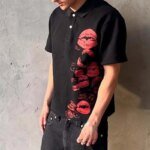 Polo Tees Harajuku Lip Printing Rock Shirt Gothic Hip Hop Button Collar Punk Casual T-shirts Y2K Summer Commute Short Sleeve Top - Image 2