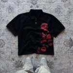 Polo Tees Harajuku Lip Printing Rock Shirt Gothic Hip Hop Button Collar Punk Casual T-shirts Y2K Summer Commute Short Sleeve Top