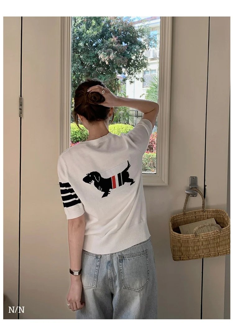 Sweet And Gentle round Neck Knitted Short Sleeve Pure Cotton Slim Fit T-Shirt Comfortable Casual Style for Daily Wear