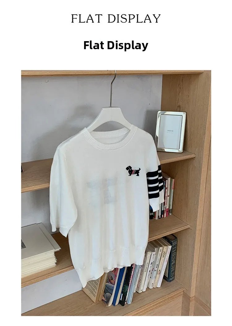 Sweet And Gentle round Neck Knitted Short Sleeve Pure Cotton Slim Fit T-Shirt Comfortable Casual Style for Daily Wear