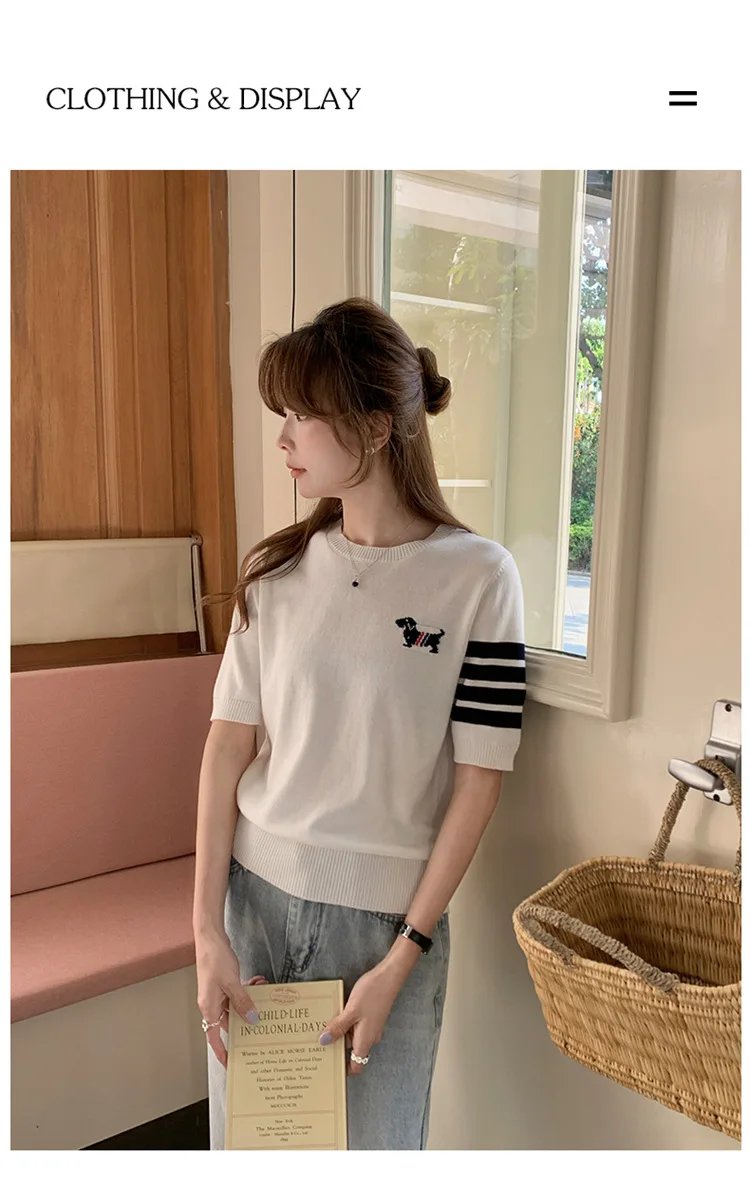 Sweet And Gentle round Neck Knitted Short Sleeve Pure Cotton Slim Fit T-Shirt Comfortable Casual Style for Daily Wear