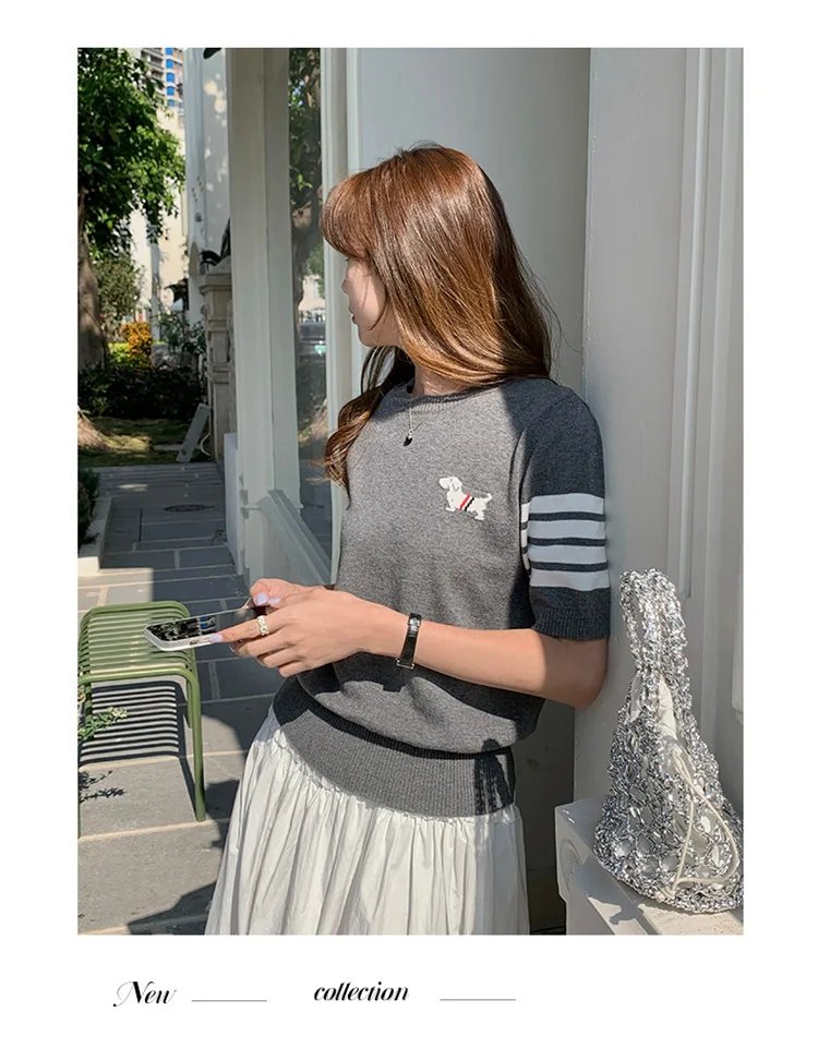 Sweet And Gentle round Neck Knitted Short Sleeve Pure Cotton Slim Fit T-Shirt Comfortable Casual Style for Daily Wear