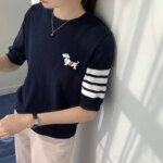 Sweet And Gentle round Neck Knitted Short Sleeve Pure Cotton Slim Fit T-Shirt Comfortable Casual Style for Daily Wear - Image 4
