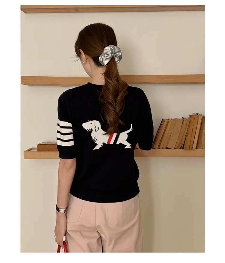 Sweet And Gentle round Neck Knitted Short Sleeve Pure Cotton Slim Fit T-Shirt Comfortable Casual Style for Daily Wear