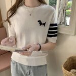 Sweet And Gentle round Neck Knitted Short Sleeve Pure Cotton Slim Fit T-Shirt Comfortable Casual Style for Daily Wear - Image 3