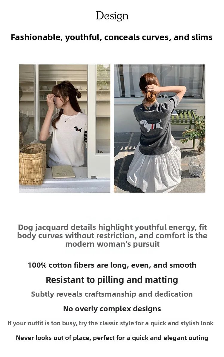 Sweet And Gentle round Neck Knitted Short Sleeve Pure Cotton Slim Fit T-Shirt Comfortable Casual Style for Daily Wear