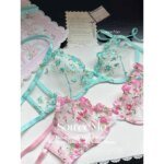 Kawaii Japanese Lingerie Set Sheer Tulle, Pink Floral Embroidery Bra Bralette, Sexy Pure Matching Set BANERDANNI Sexy Tushy Bras - Image 4
