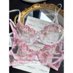 Kawaii Japanese Lingerie Set Sheer Tulle, Pink Floral Embroidery Bra Bralette, Sexy Pure Matching Set BANERDANNI Sexy Tushy Bras - Image 3