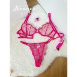 Kawaii Japanese Lingerie Set Sheer Tulle, Pink Floral Embroidery Bra Bralette, Sexy Pure Matching Set BANERDANNI Sexy Tushy Bras - Image 2