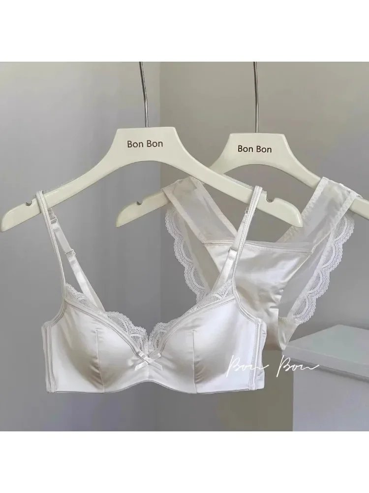 YUQI French Luxury Silk Bra for Small Bust Women, Adjustable Slimming Bralette & Panty Set,Comfort Sexy Sheer Lingerie set bra
