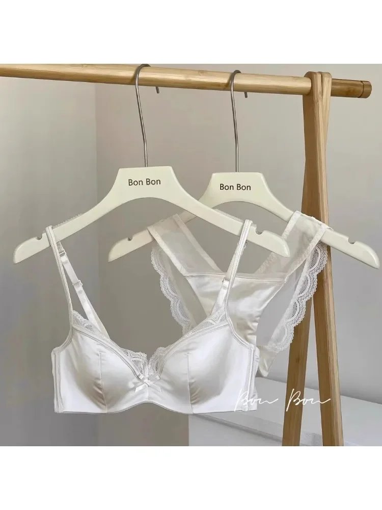 YUQI French Luxury Silk Bra for Small Bust Women, Adjustable Slimming Bralette & Panty Set,Comfort Sexy Sheer Lingerie set bra
