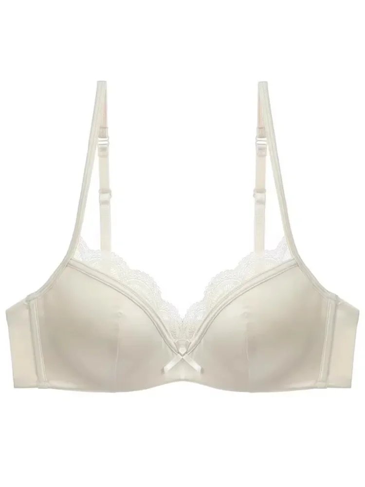 YUQI French Luxury Silk Bra for Small Bust Women, Adjustable Slimming Bralette & Panty Set,Comfort Sexy Sheer Lingerie set bra