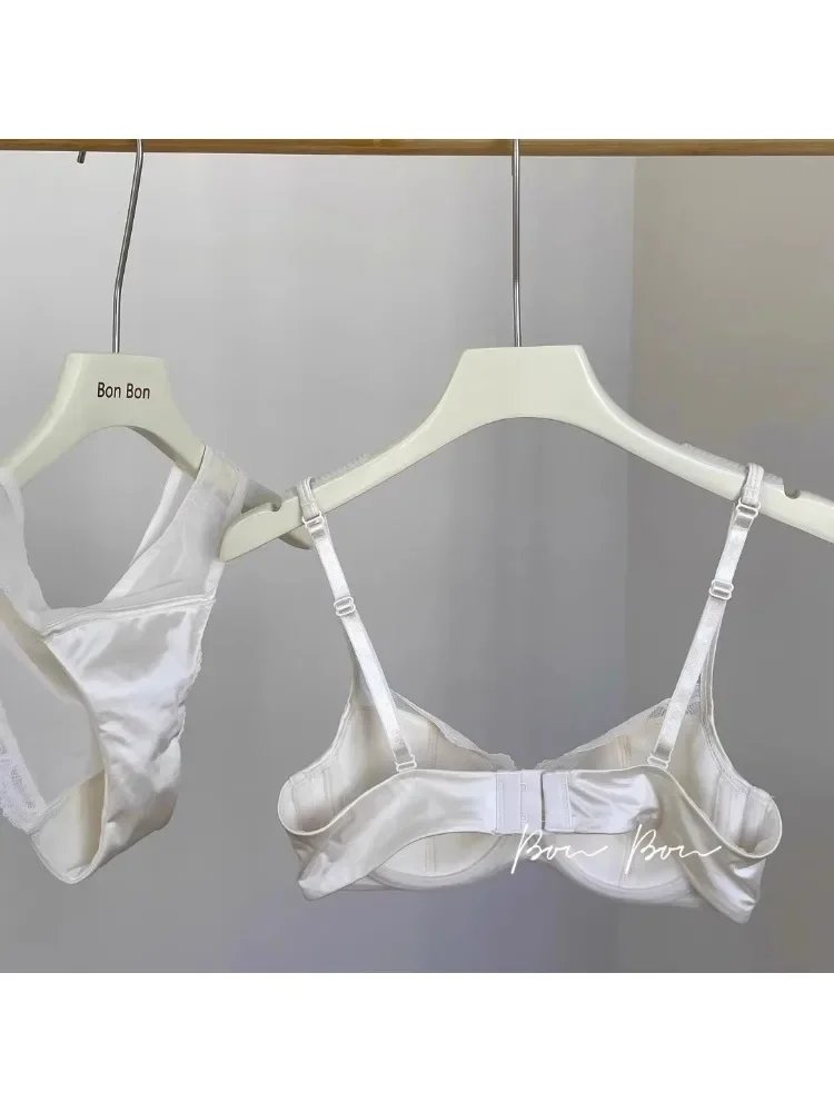 YUQI French Luxury Silk Bra for Small Bust Women, Adjustable Slimming Bralette & Panty Set,Comfort Sexy Sheer Lingerie set bra