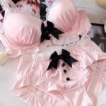 YUQI Kawaii Japanese Lolita Lingerie Set - Cute Bow Bra Cover & Panties for Small Chest, Pure Sexy Teen Girl Charm XS-S Cup Bra