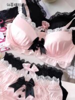 YUQI Kawaii Japanese Lolita Lingerie Set - Cute Bow Bra Cover & Panties for Small Chest, Pure Sexy Teen Girl Charm XS-S Cup Bra - Image 3