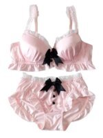 YUQI Kawaii Japanese Lolita Lingerie Set - Cute Bow Bra Cover & Panties for Small Chest, Pure Sexy Teen Girl Charm XS-S Cup Bra - Image 5