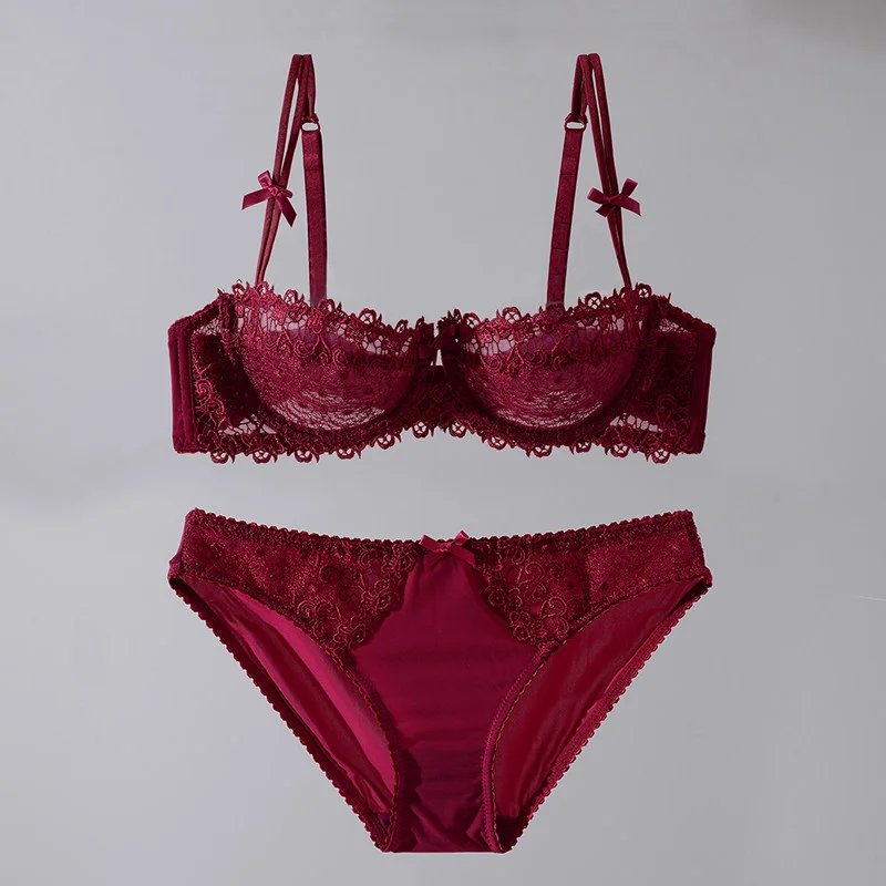 New Arrival Sweet Spicy Lace Lingerie Set Ultra Thin Half Cup Push Up Bra Soft Underwire Anti Sag Comfortable Women Wear