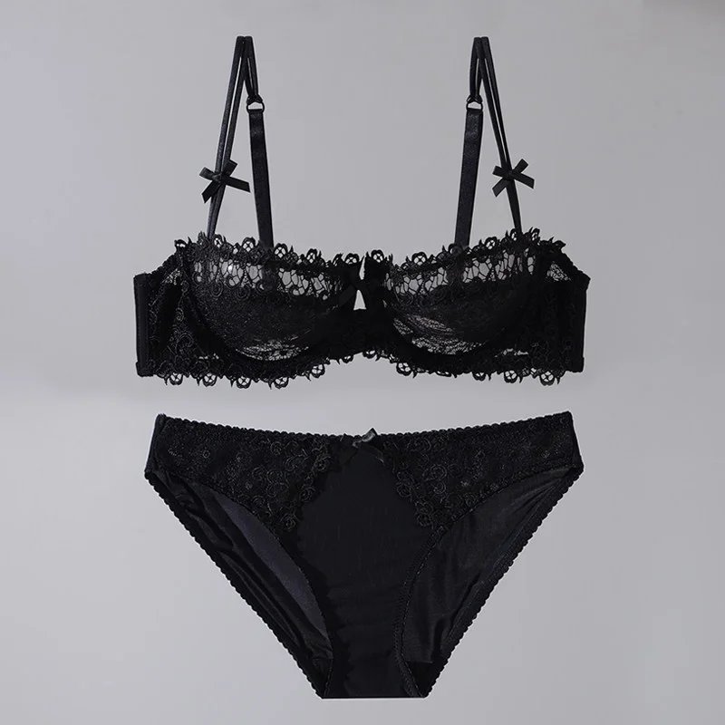 New Arrival Sweet Spicy Lace Lingerie Set Ultra Thin Half Cup Push Up Bra Soft Underwire Anti Sag Comfortable Women Wear