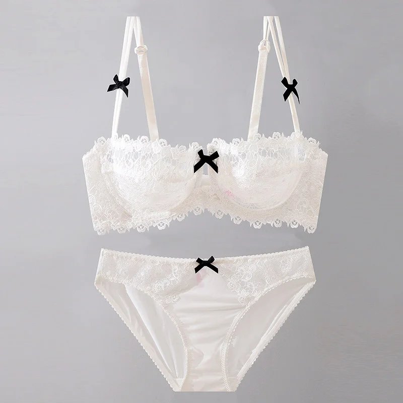 New Arrival Sweet Spicy Lace Lingerie Set Ultra Thin Half Cup Push Up Bra Soft Underwire Anti Sag Comfortable Women Wear