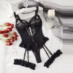 2PCS Red Floral Lace Garter Lingerie Set Erotic Underwear Bras Sets For Women Underwire Bra And Thongs Ladies Underwear Set - Image 3