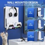 Wall Mount Kit For PS5/ Pro/ Slim Console with RGB Light Charging Station Headset Hanger For PS5 Dual Controller Accessories - Image 3