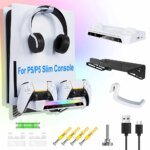 Wall Mount Kit For PS5/ Pro/ Slim Console with RGB Light Charging Station Headset Hanger For PS5 Dual Controller Accessories - Image 2