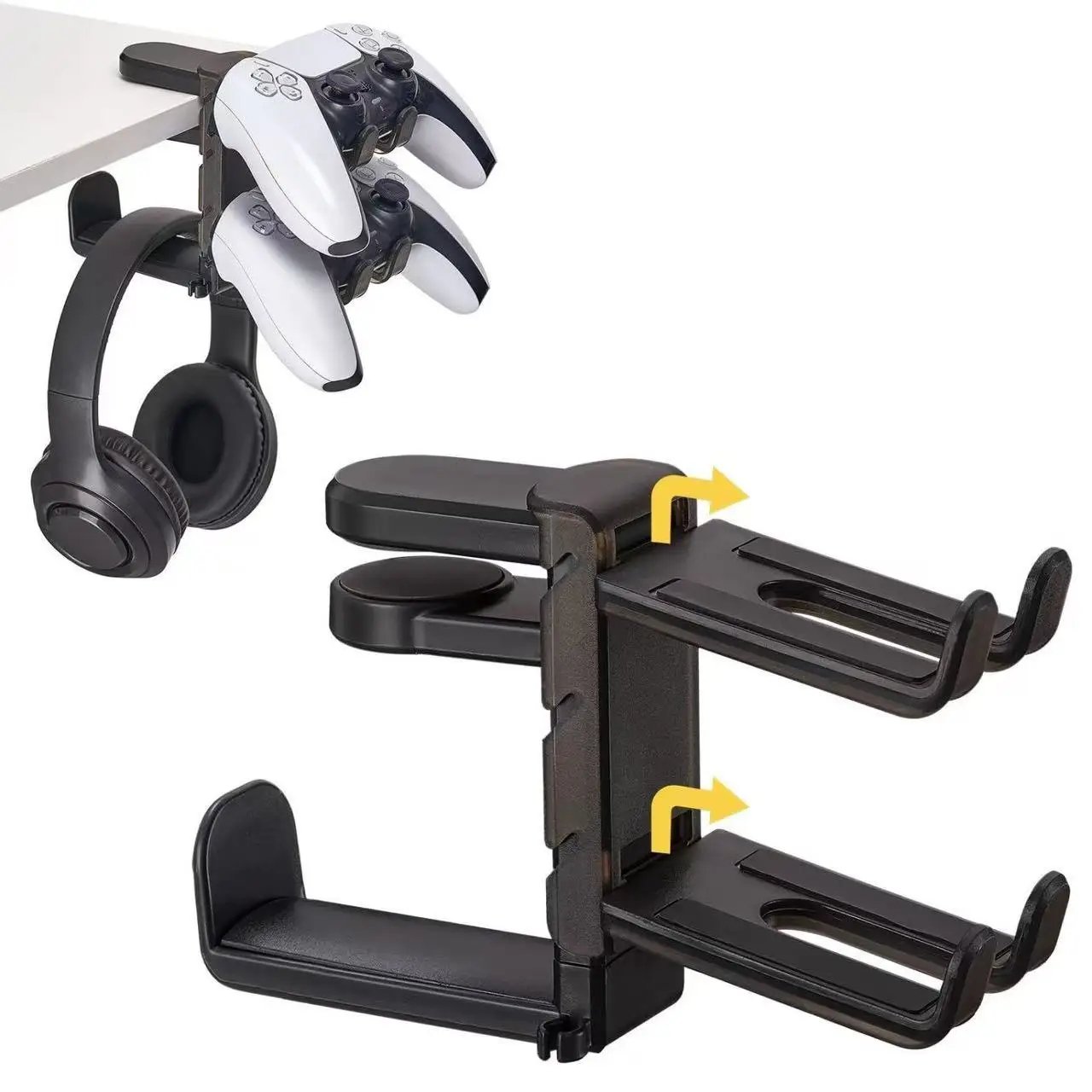 3-in-1 Headset & Controller Stand w/ Adjustable Clamp, Rotating Arm & Cable Management. Gaming Headphone & Controller Holder