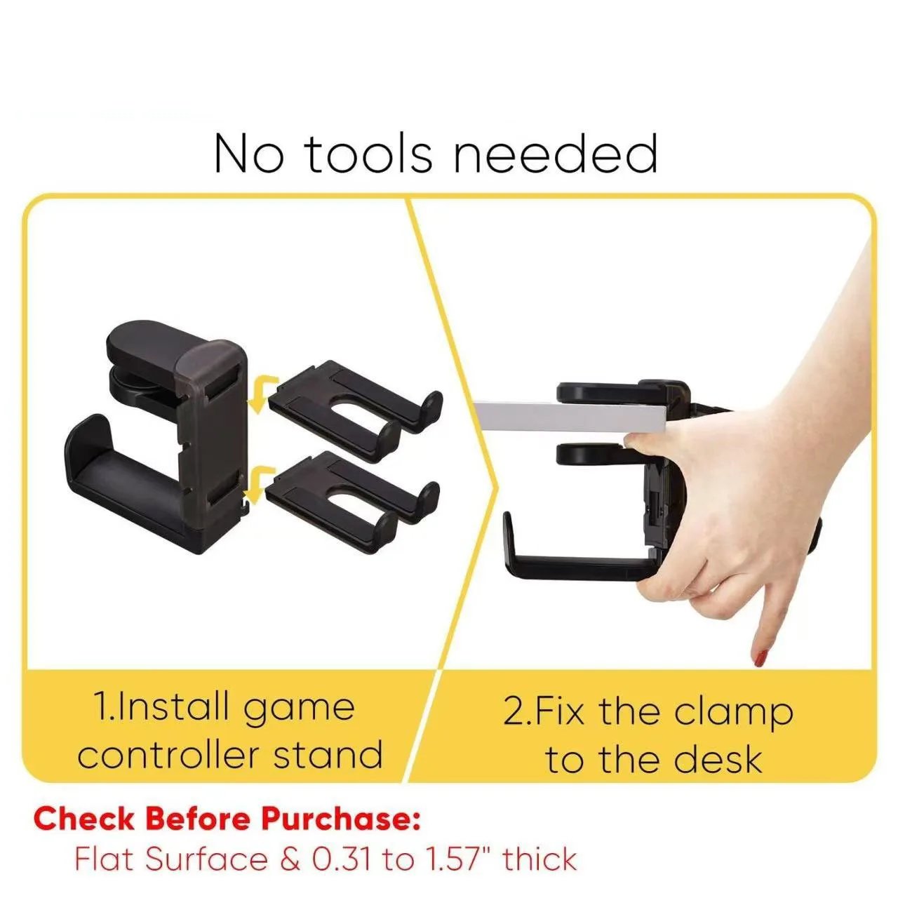 3-in-1 Headset & Controller Stand w/ Adjustable Clamp, Rotating Arm & Cable Management. Gaming Headphone & Controller Holder