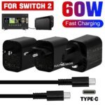 UK US EU 60W Type-C AC Adapter For Switch 2 Fast Charger Power Supply Supports TV Dock Mode Wall Charger Gaming Accessories - Image 2