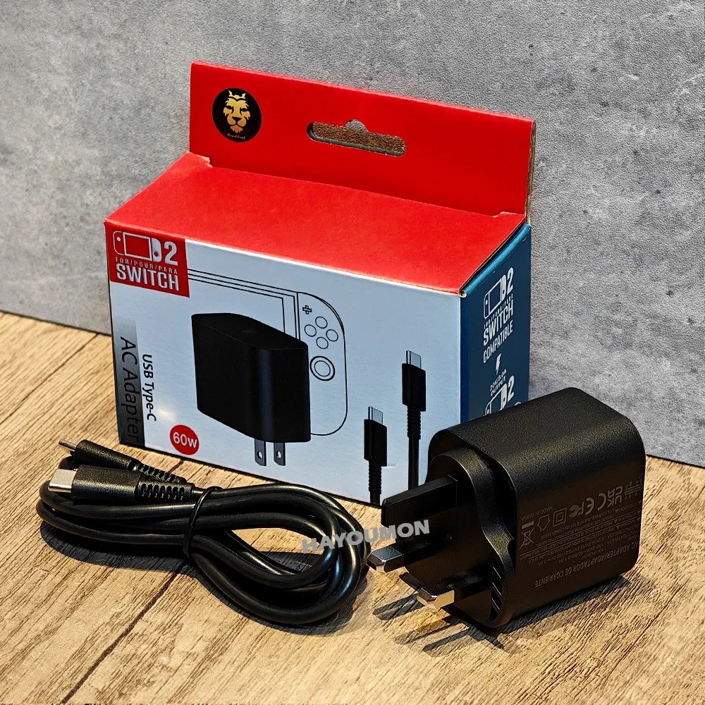 UK US EU 60W Type-C AC Adapter For Switch 2 Fast Charger Power Supply Supports TV Dock Mode Wall Charger Gaming Accessories
