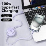 100W Type C to USB C Fast Charge Data Cable Retractable  1m Cable for iPhone 15 Pro Max Samsung Huawei Xiaomi - Image 3