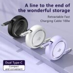 100W Type C to USB C Fast Charge Data Cable Retractable  1m Cable for iPhone 15 Pro Max Samsung Huawei Xiaomi