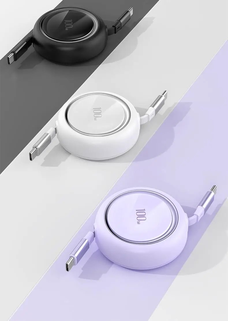 100W Type C to USB C Fast Charge Data Cable Retractable  1m Cable for iPhone 15 Pro Max Samsung Huawei Xiaomi