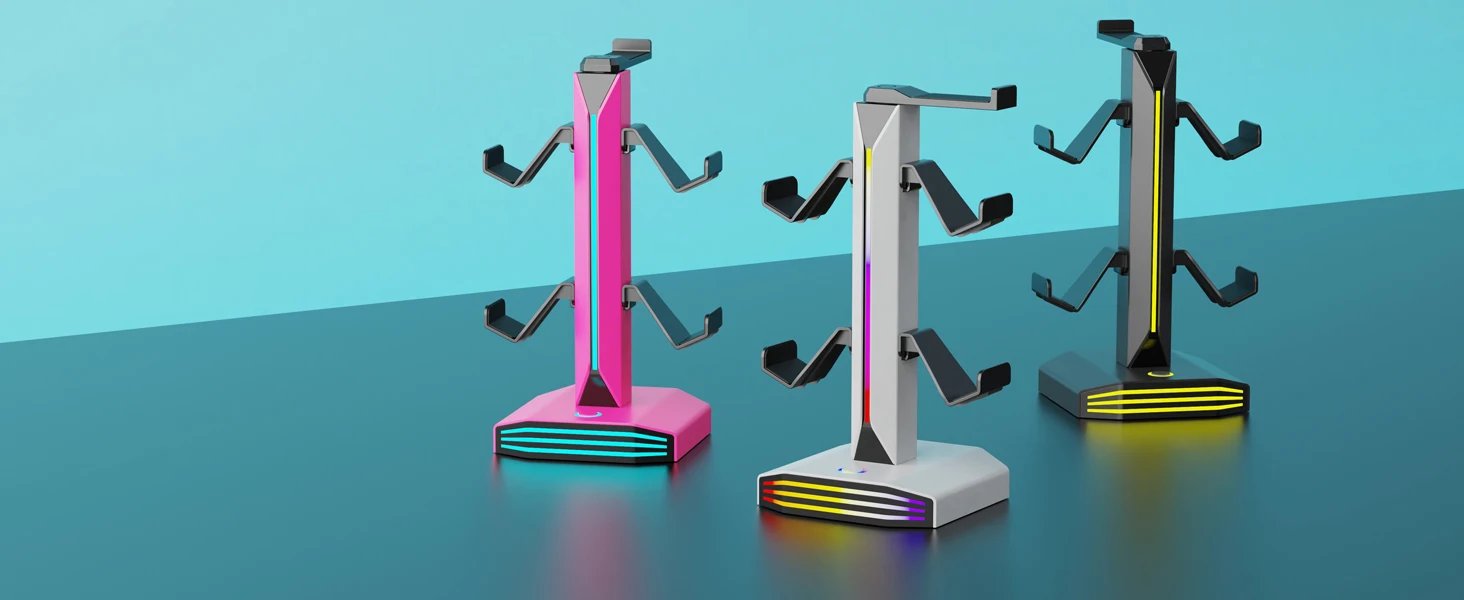 RGB Game Controller Holder Rack with 7 Light Modes, Headphone Stand 2 USB Charging and 1 Type-C for PS5/PS4/Xbox/Switch Pro