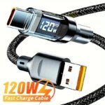 120W USBC Fast Charging Cable with LED Display Digital Data Cord for Samsung/Xiaomi , TypeC Power Meter Charger Accessories