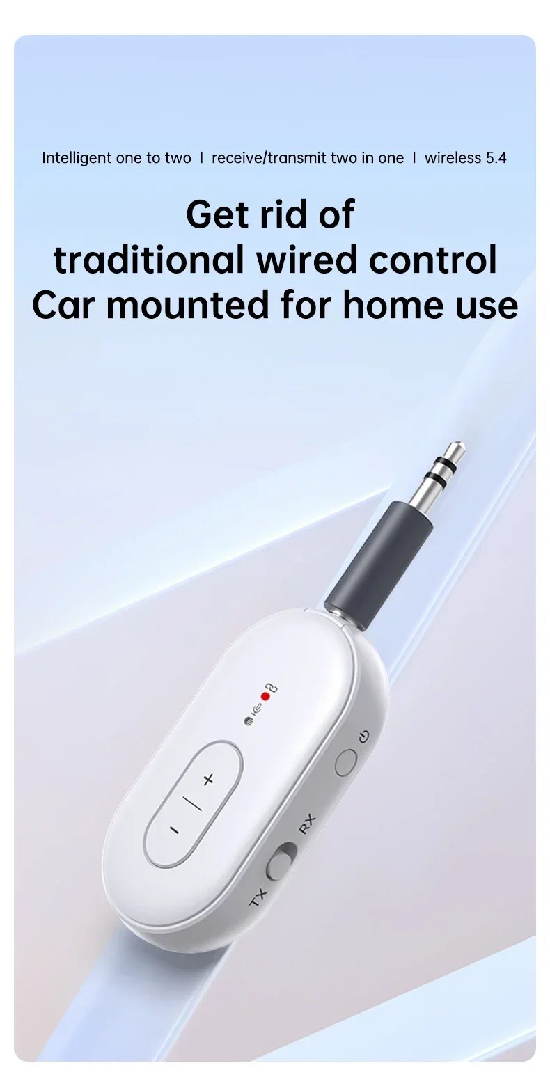 2 IN 1 Bluetooth 5.4 3.5MM AUX Stereo Transmitter Receiver Wireless Audio Adapter With Mic 1 to 2 Headset For TV Car Kit Speaker