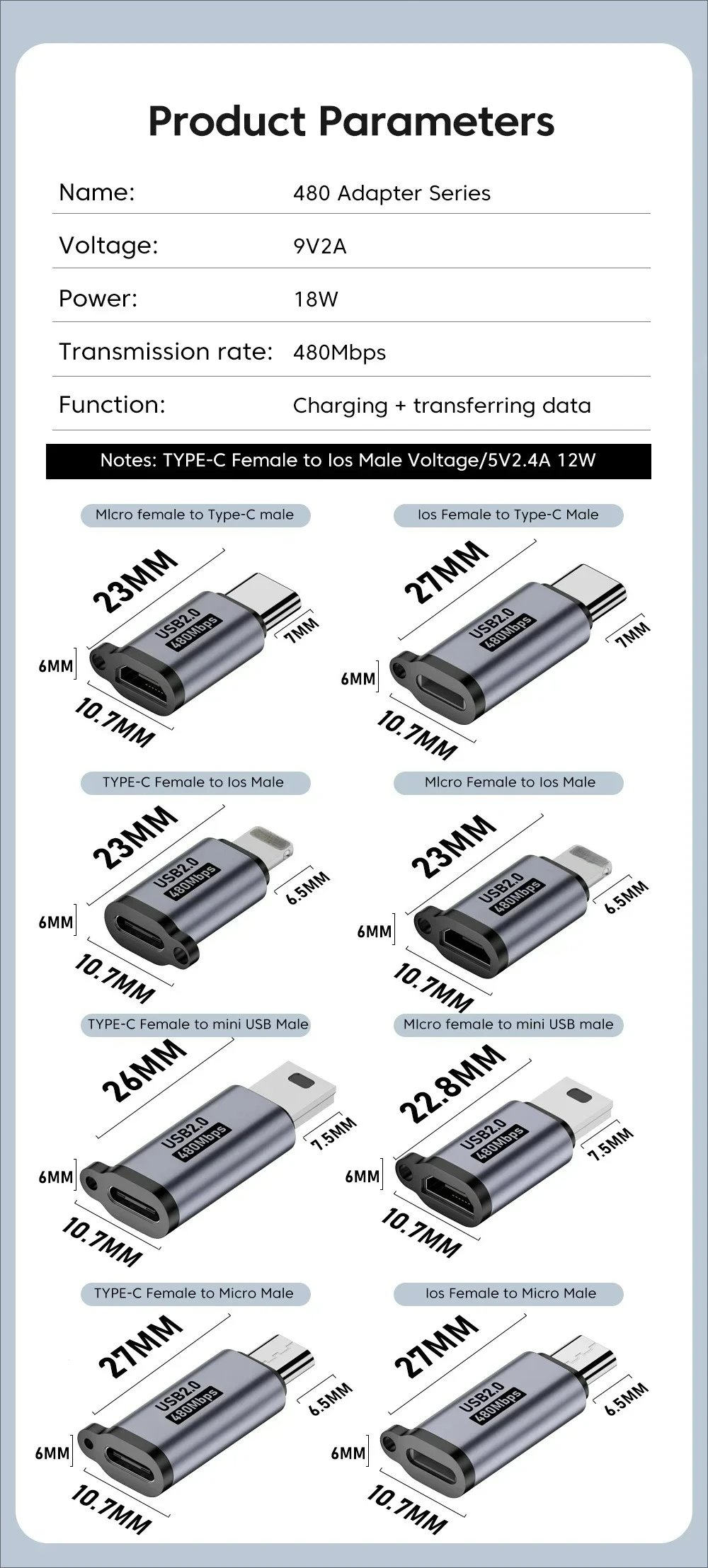 Micro USB To Type C Adapter Mini USB To USB C 480Mbps Fast Data Charging Connector USBC To Lightning Adapter for Iphone