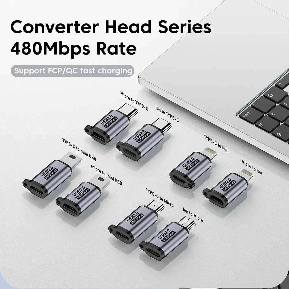 Micro USB To Type C Adapter Mini USB To USB C 480Mbps Fast Data Charging Connector USBC To Lightning Adapter for Iphone
