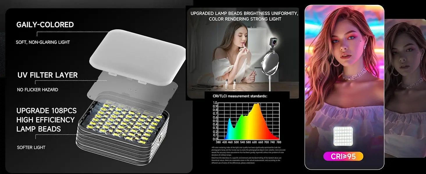 RGB Pocket Fill Light 10 Dynamic Effects 2500K-9000K Clip-on Rechargeable Small Video Light for Phone Camera Vlogging Streaming