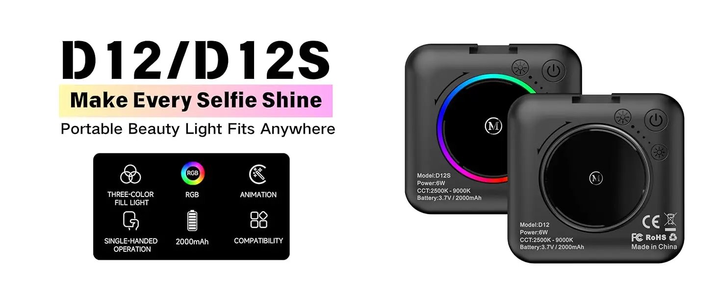 RGB Pocket Fill Light 10 Dynamic Effects 2500K-9000K Clip-on Rechargeable Small Video Light for Phone Camera Vlogging Streaming