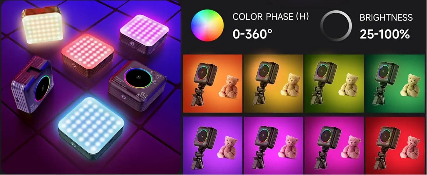 RGB Pocket Fill Light 10 Dynamic Effects 2500K-9000K Clip-on Rechargeable Small Video Light for Phone Camera Vlogging Streaming