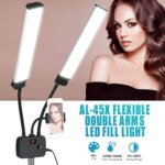 Flexible Double Arms LED Fill Light Bi-Color Dimmable Beauty LED Video Lights  3 Light Modes with Phone Holder for Live Stream