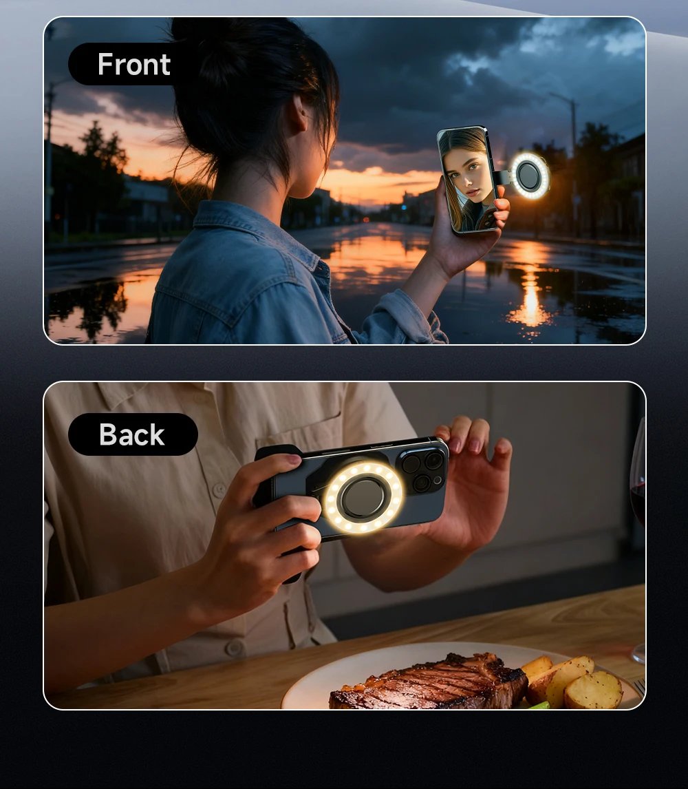 TOKQI Magnetic Fill Light Pocket Selfie Ring Light 180° Rotation Three-color LED Lamp for Phone Photography, and Live Makeup