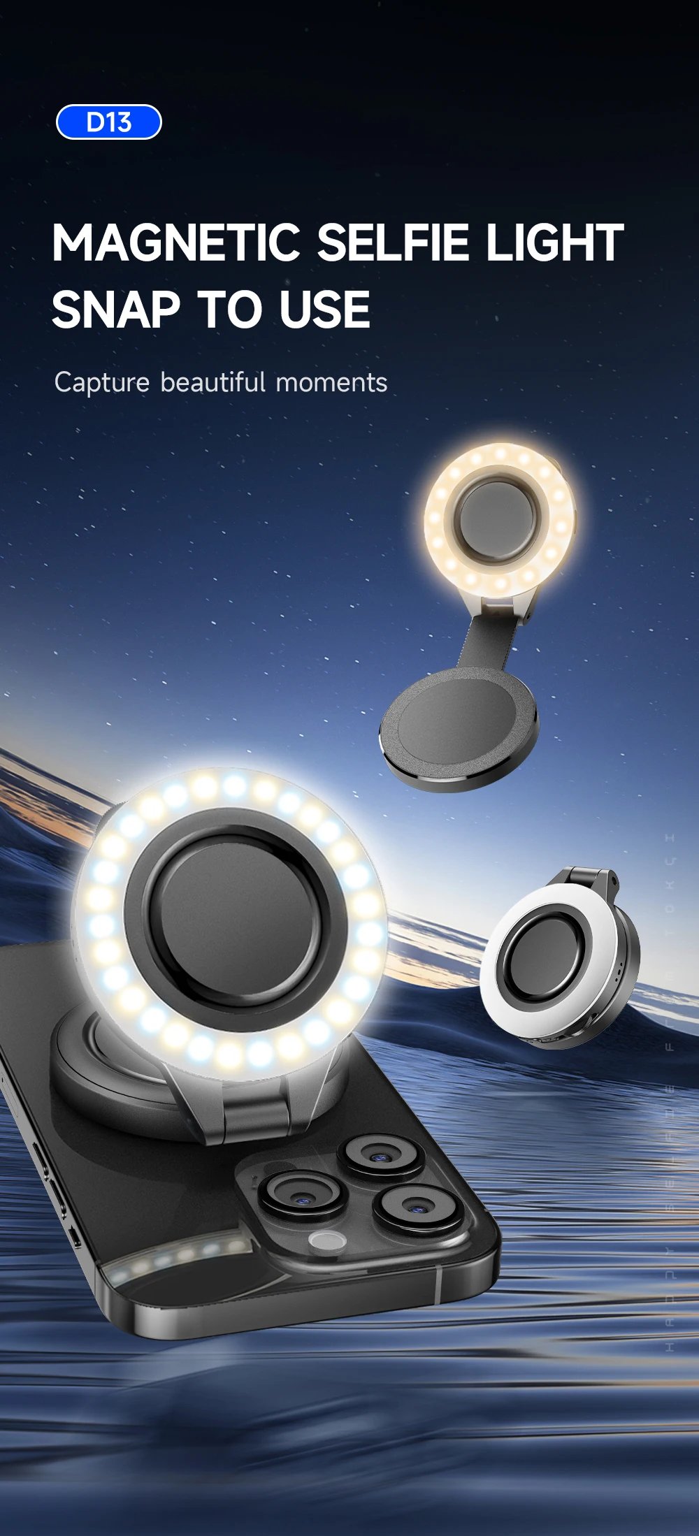 TOKQI Magnetic Fill Light Pocket Selfie Ring Light 180° Rotation Three-color LED Lamp for Phone Photography, and Live Makeup