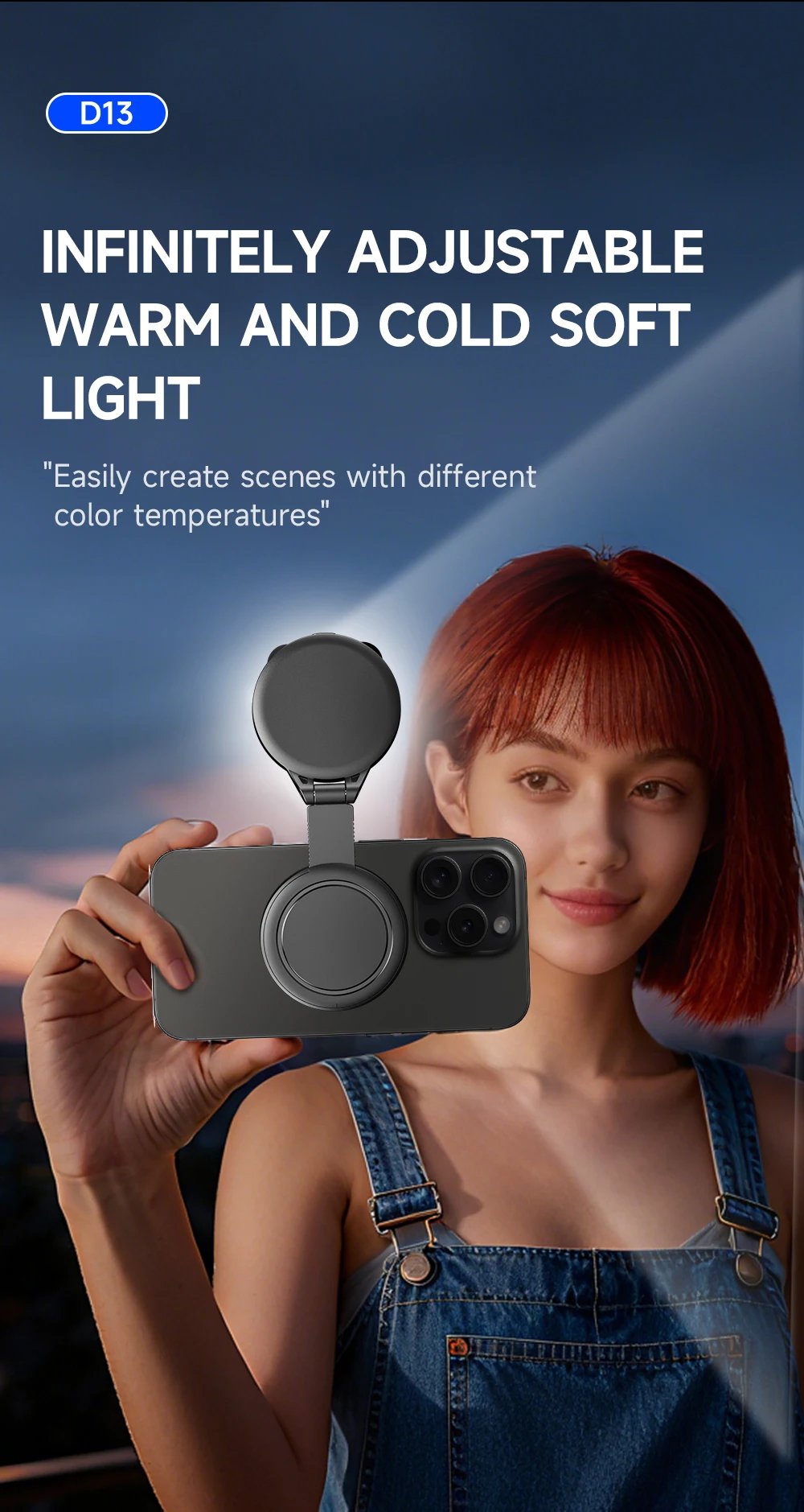 TOKQI Magnetic Fill Light Pocket Selfie Ring Light 180° Rotation Three-color LED Lamp for Phone Photography, and Live Makeup
