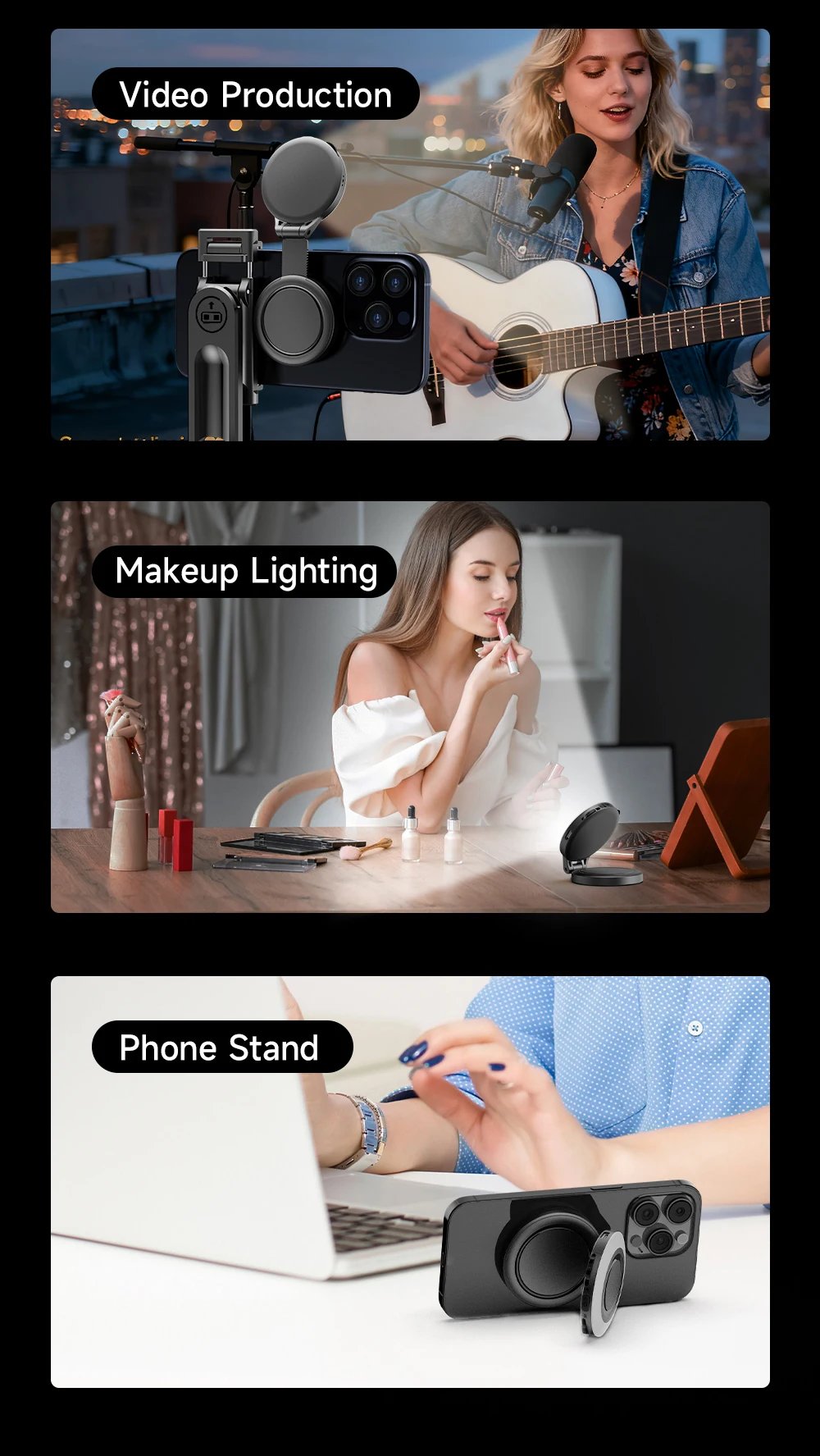 TOKQI Magnetic Fill Light Pocket Selfie Ring Light 180° Rotation Three-color LED Lamp for Phone Photography, and Live Makeup