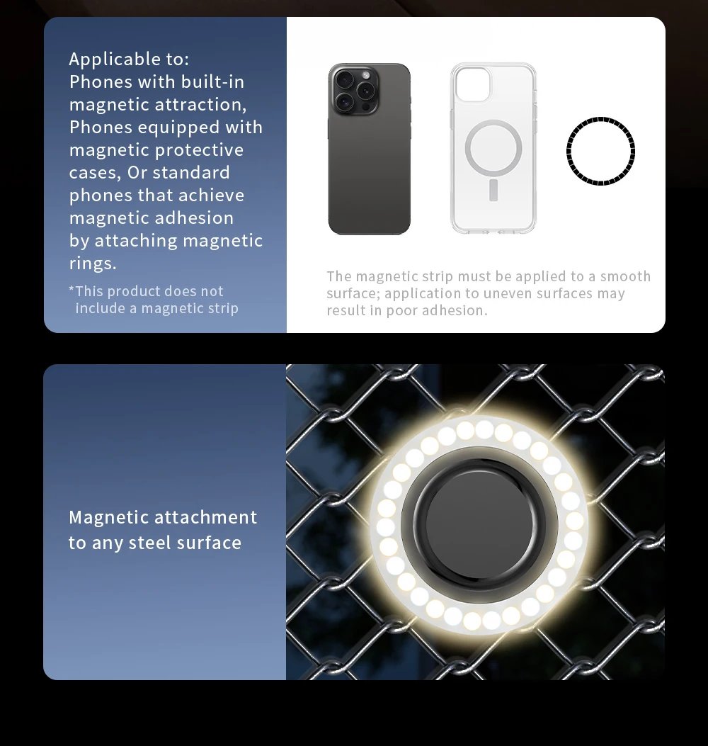 TOKQI Magnetic Fill Light Pocket Selfie Ring Light 180° Rotation Three-color LED Lamp for Phone Photography, and Live Makeup