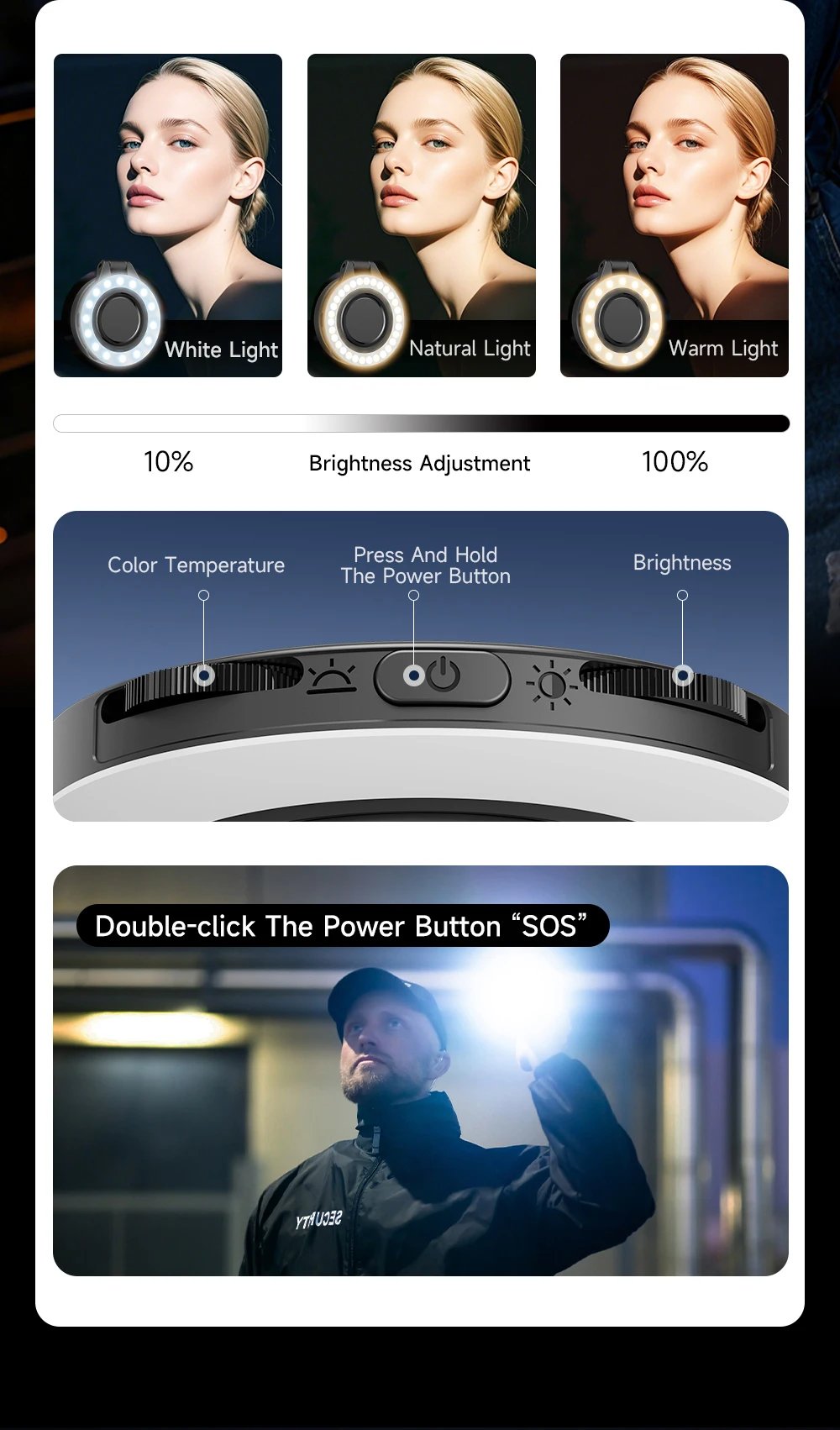 TOKQI Magnetic Fill Light Pocket Selfie Ring Light 180° Rotation Three-color LED Lamp for Phone Photography, and Live Makeup
